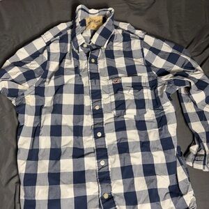 Hollister Navy and White Plaid Shirt